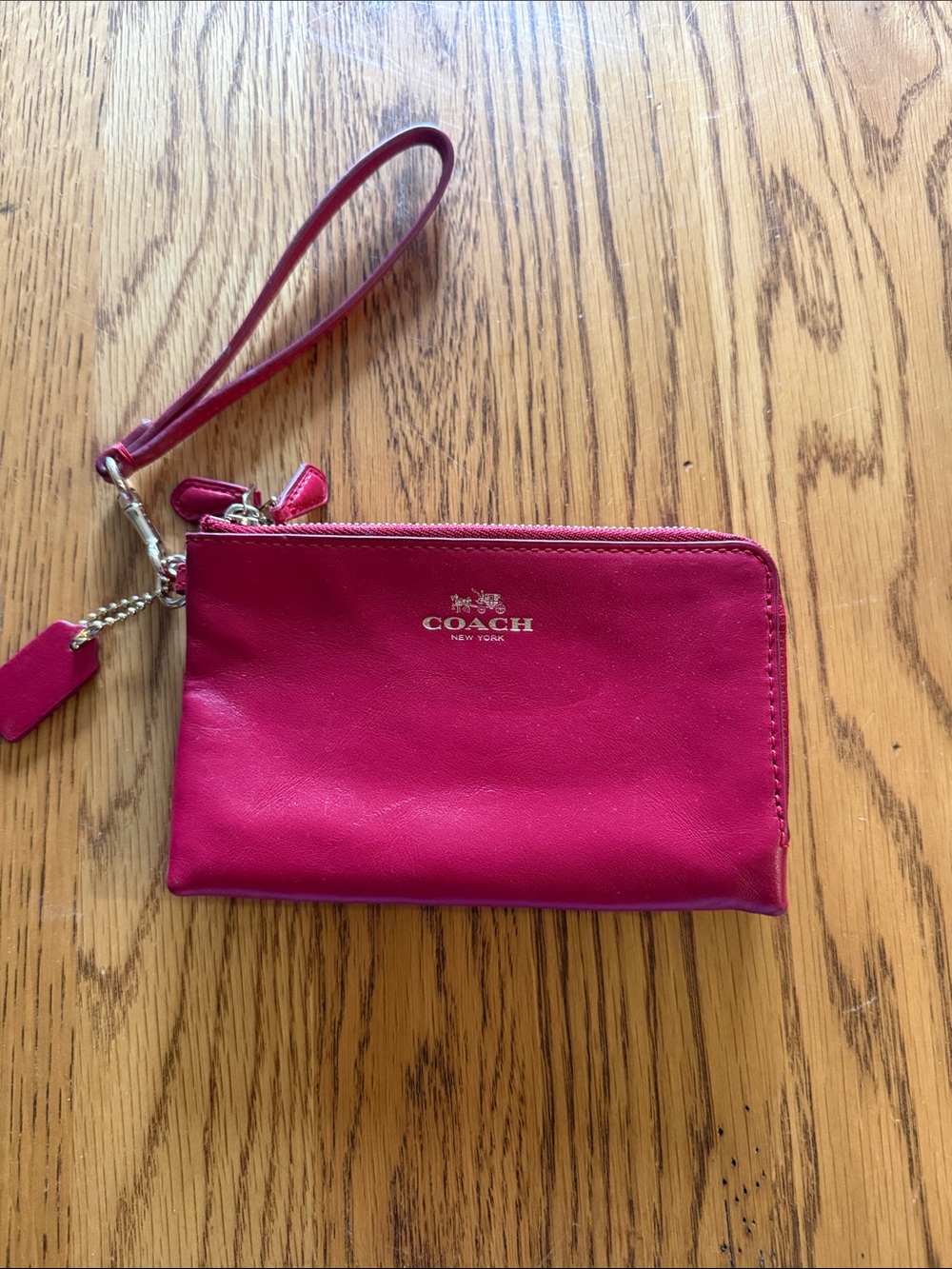 Coach Fuchsia Leather Wristlet with Gold Logo